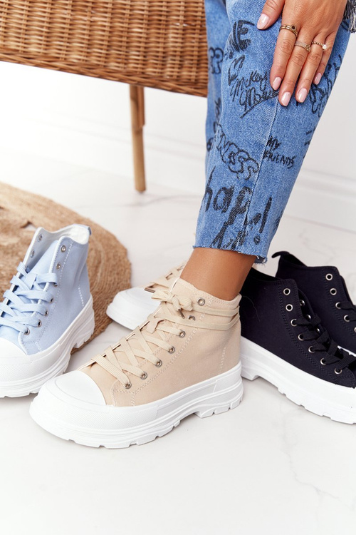 Жіночі високі кросівки на масивній підошві бежево-білі Trissy