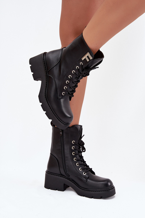 Жіночі ботінки Workery на блоковому каблуці утеплені з літерою F чорні Lurina