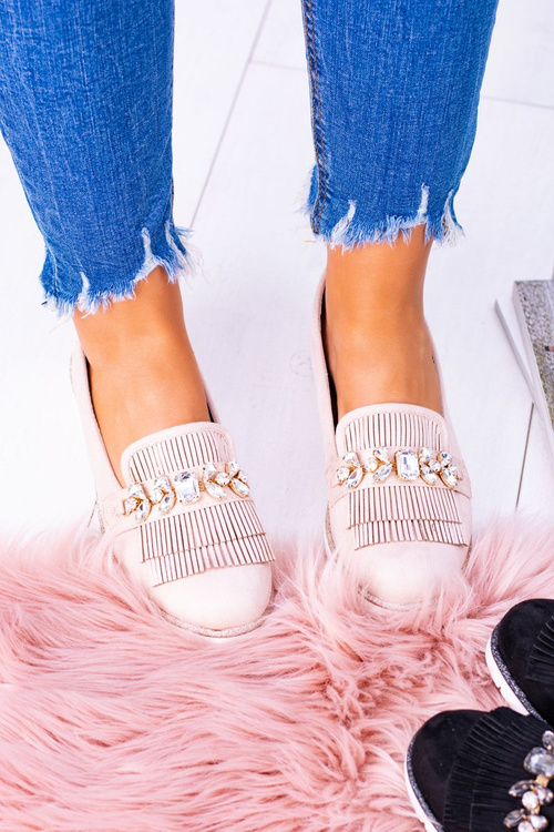 Бежеві замшеві мокасини з кристалами Vivaro