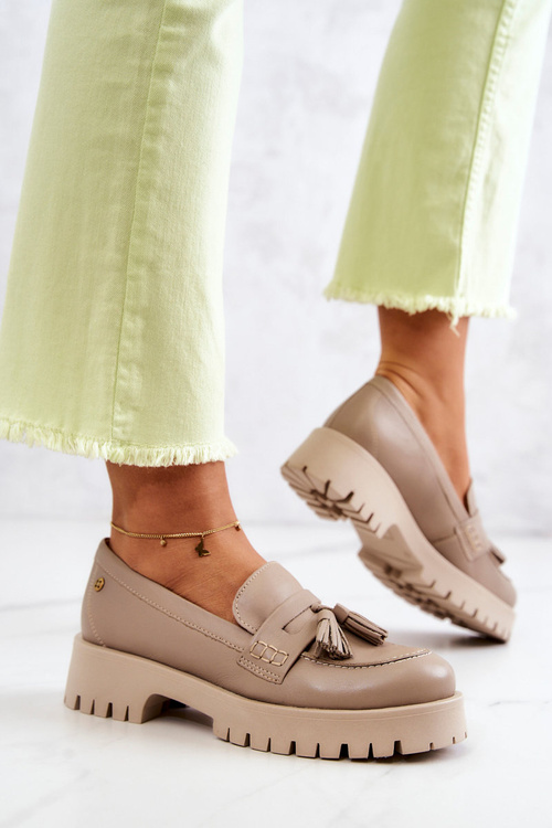 Жіночі шкіряні черевики Бахрома Maciejka 05497-04 Бежеві