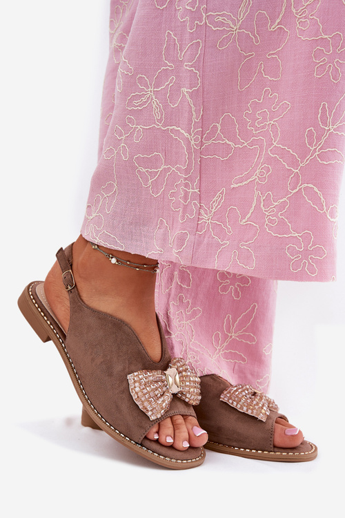 Жіночі Сандалі З Бантом На Плоскому Каблуці Бежеві S.Barski KV51-014