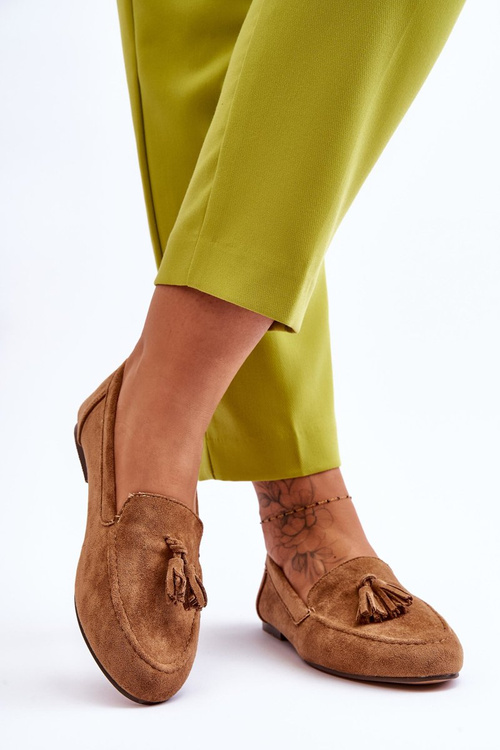 Замшеві класичні лофери з бахромою коричневого кольору Averil