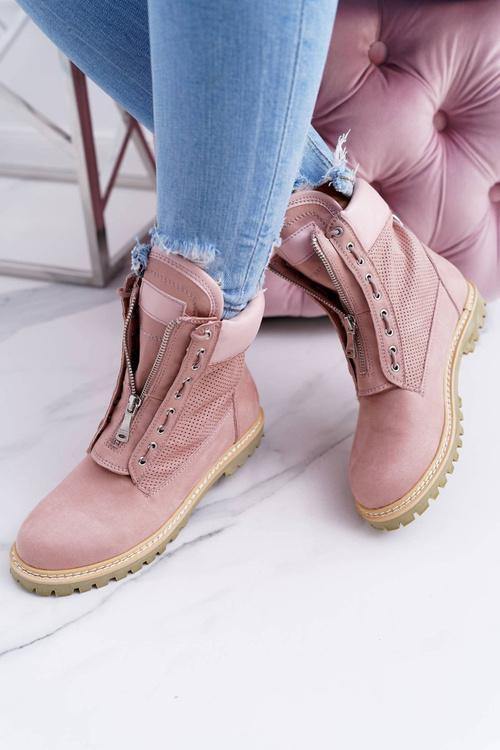 Жіночі замшеві кросівки Lu Boo Powder Pink Trappers Zippers Nancy