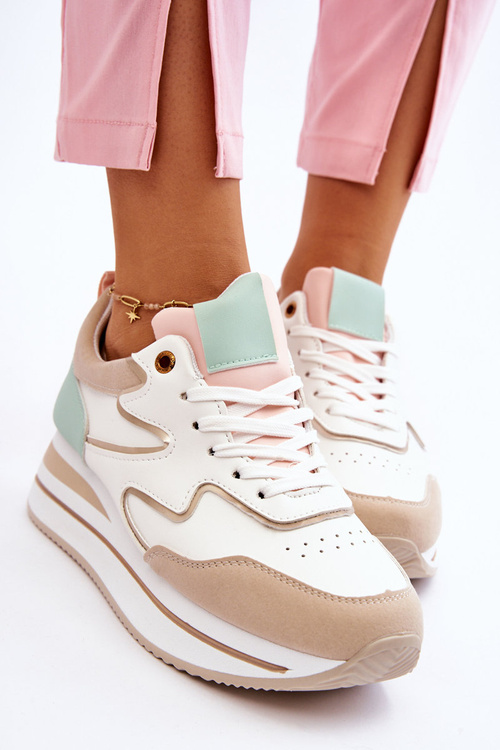 Модне шкіряне спортивне взуття біло-бежевого кольору Roen