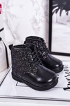 Дитячі утеплені чоботи з блискітками Чорні Аріель