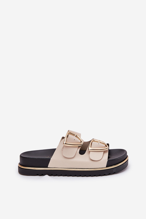 Жіночі Сандалі На Платформі З Золотими Пряжками Бежеві Tersele