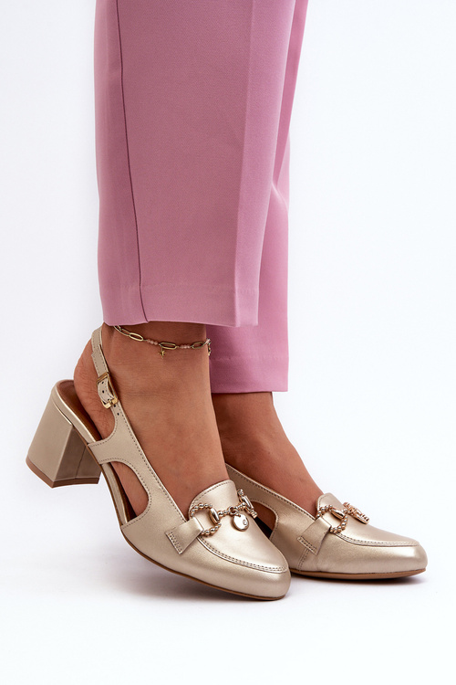 Шкіряні босоніжки на підборах Maciejka 06419-25 золото