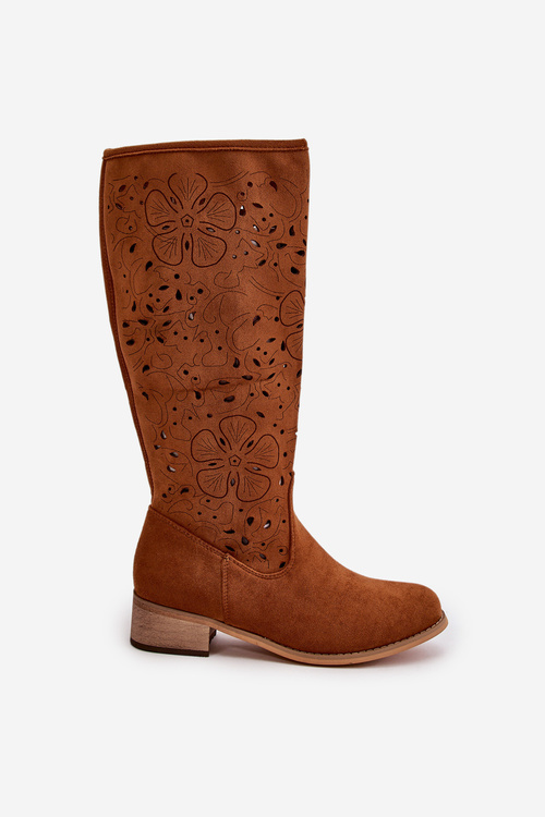 Жіночі чоботи з вирізом на низькому каблуці зі штучної замші із застібкою на блискавці Верблюжі орхідеї