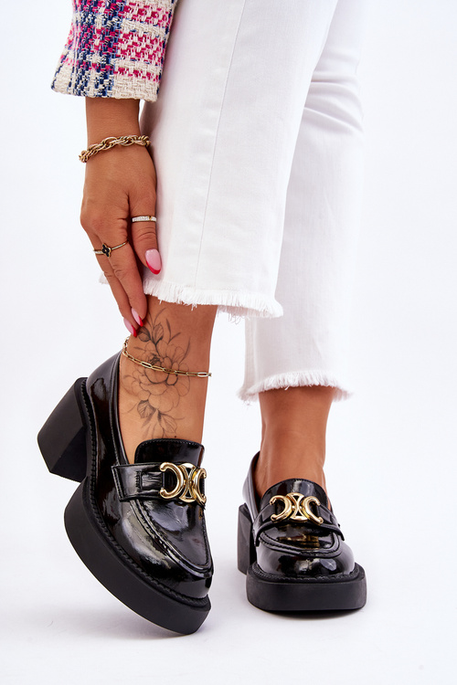 Модні туфлі-броги на масивних підборах Black Imani