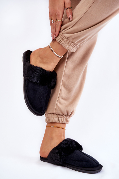 Жіночі класичні тапочки з хутром чорні Lorines
