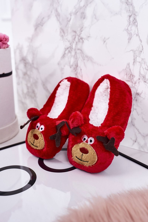 Дитячі різдвяні тапочки з оленями2 Red Xmas