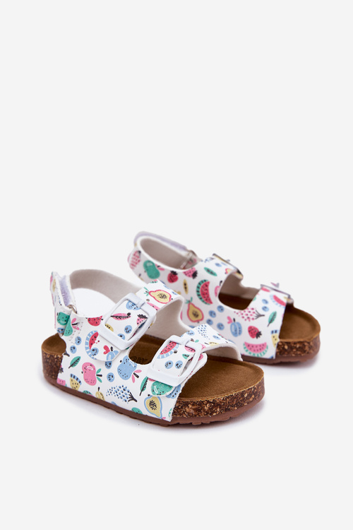 Дитячі сандалі на корковій підошві з пряжками фрукти білі Thessa