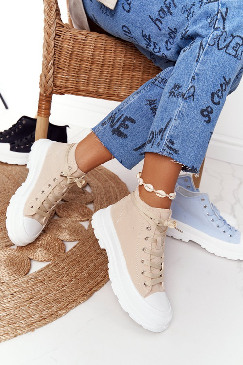 Жіночі високі кросівки на масивній підошві бежево-білі Trissy