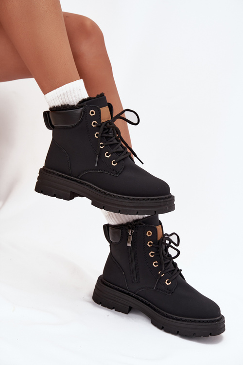 Жіночі Утеплені Чоботи На Застібці Чорні Tharika