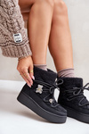 Жіночі зимові черевики з кліпсами і дублянкою чорного кольору Almatiza