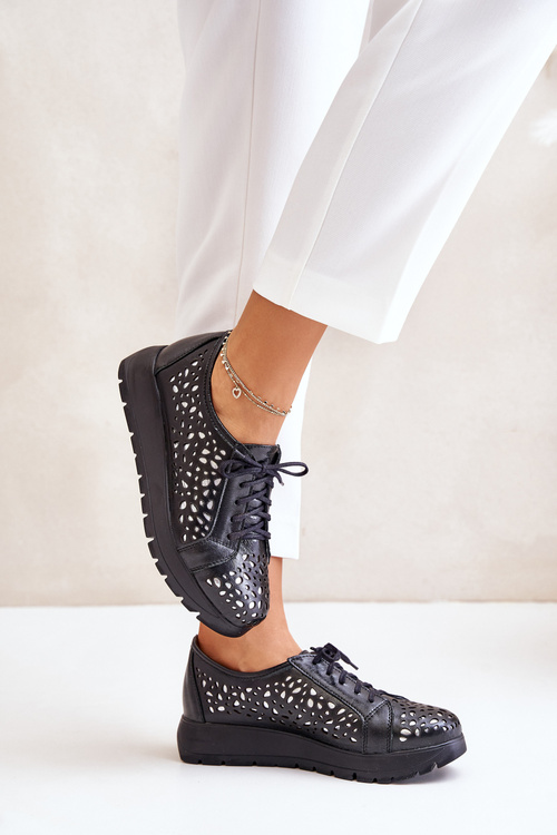 Zazoo 2973 Чорні шкіряні туфлі на платформі з вирізом