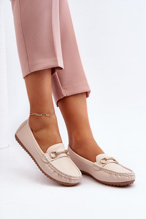 Жіночі лофери без шнурівки з блискучими прикрасами, бежевого кольору