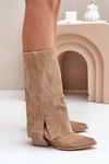 Замшеві Чоботи До Половини Ікри З Загнутим Чоботом На Каблуці Бежеві Зазу 3487