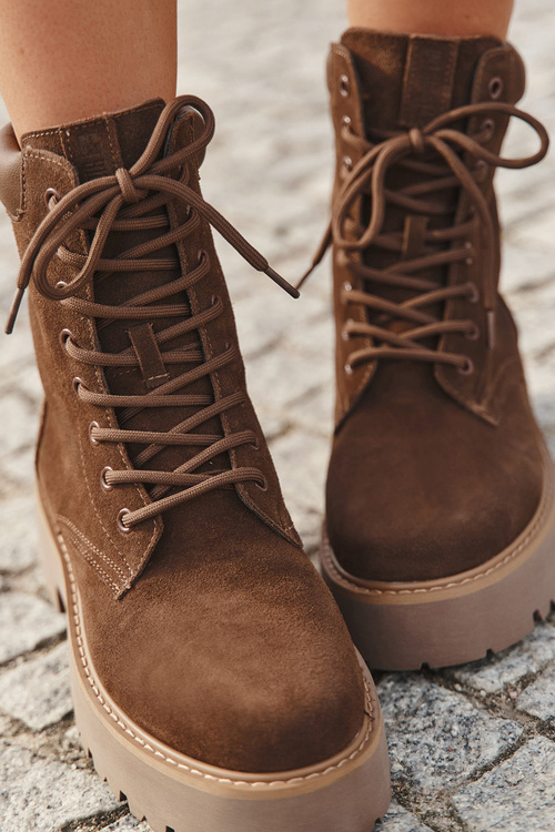 Замшеві жіночі робочі черевики на шнурівці Big Star SS274792 коричневі