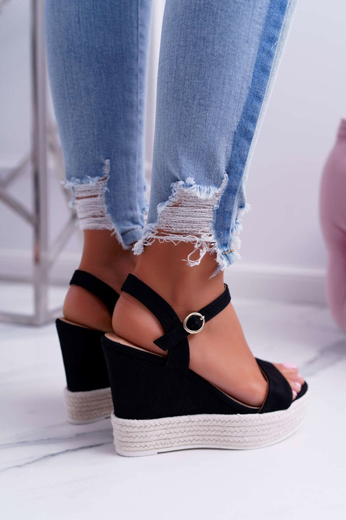 Жіночі босоніжки на платформі з льону Чорні Liviana