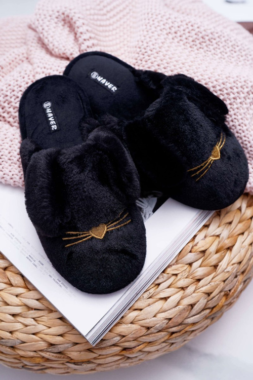 Жіночі тапочки з хутром і вушками чорні Semmi