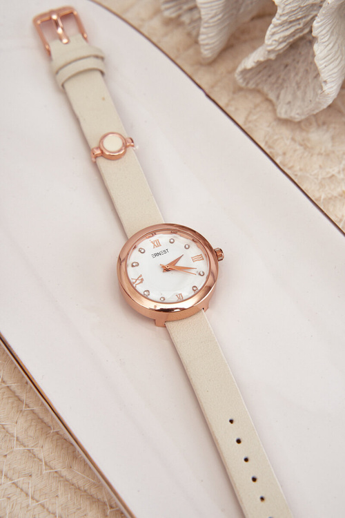 Жіночий годинник з тонким ремінцем з екошкіри бежевий Ernest E62146