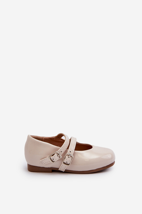 Бежеві лаковані дитячі балетки з бретельками Margenis