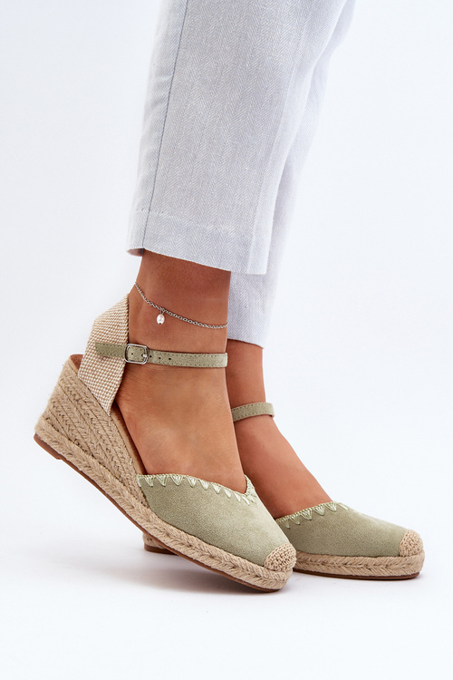 Замшеві босоніжки Еспадрільї на танкетці та плетених деталях Зелений Raylin