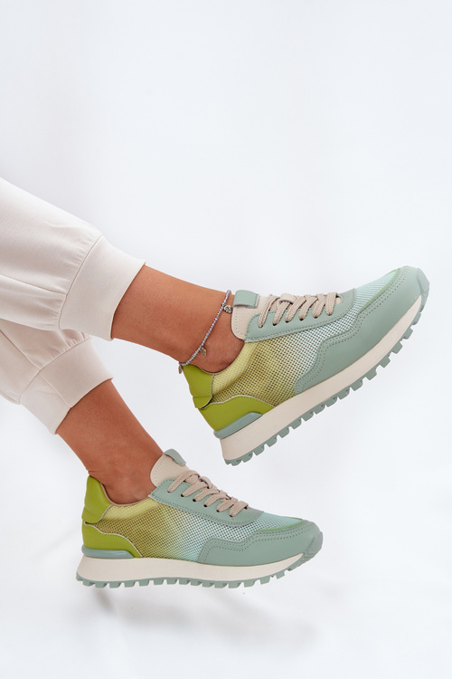 Шкіряне Спортивне Взуття З Сіткою Для Жінок Vinceza 66775 Зелене