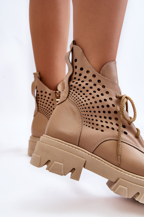 Ажурні шкіряні чоботи бежеві Abilene