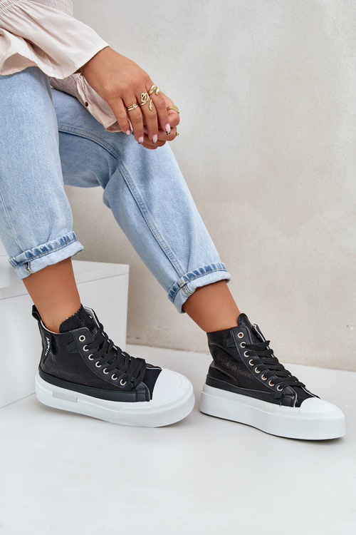 Жіночі високі кросівки на платформі чорні Averira