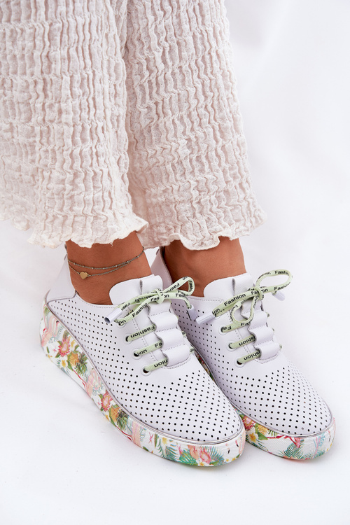 Шкіряні Черевики На Танкетці З Візерунком Artiker 54C1807 Біло-Зелені