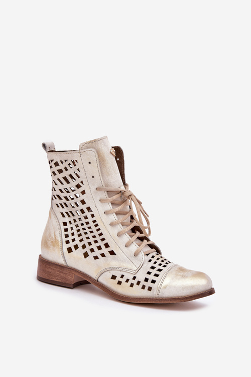 Ажурні шкіряні чоботи Ніколь 2627 біло-сріблясті