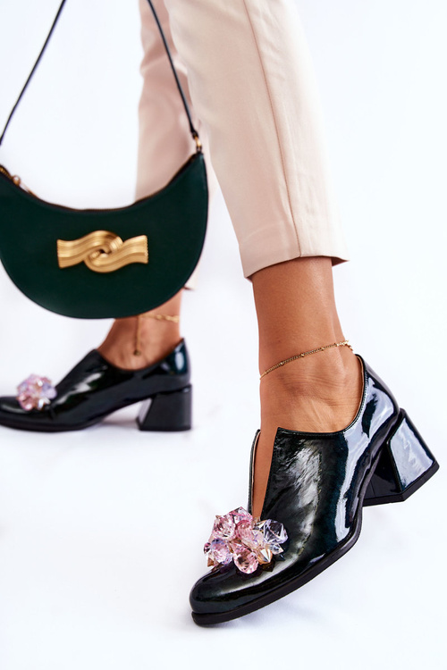 Лаковані мозаїчні туфлі з прозорим декором Green Delaver