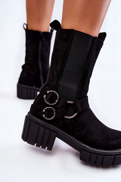 Жіночі замшеві теплі черевики Workers Black Brinnon