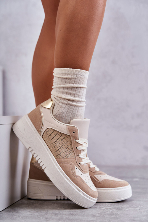 Жіноче низьке спортивне взуття на платформі бежеві Kyllie