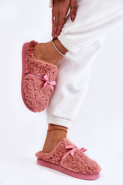 Жіночі хутряні тапочки з бантом Рожеві Ryana