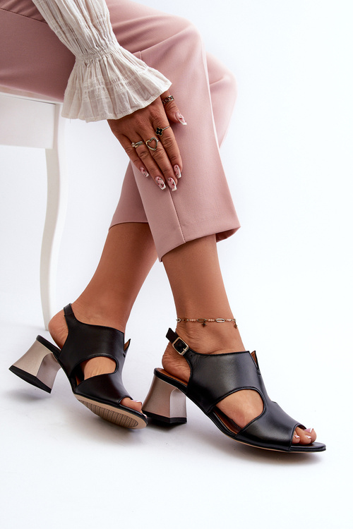 Жіночі шкіряні босоніжки на високих підборах Maciejka 06566-01 Чорні