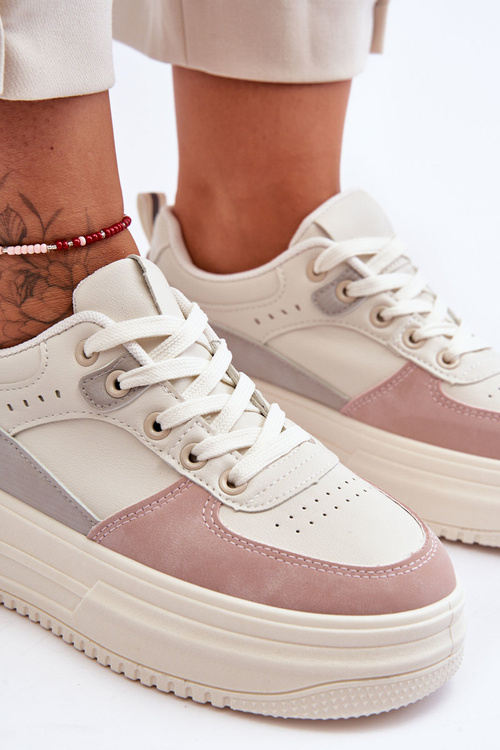 Жіноче спортивне взуття на масивній платформі біло-рожева Gemma