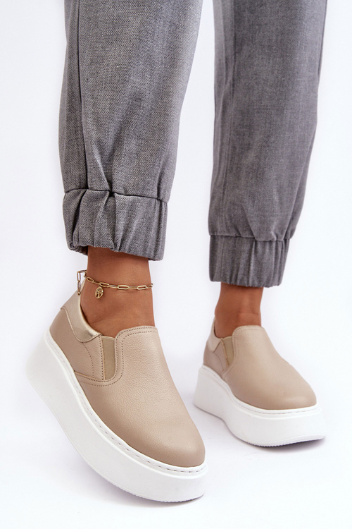 Жіноче шкіряне спортивне взуття на платформі бежеві Lemar Manish