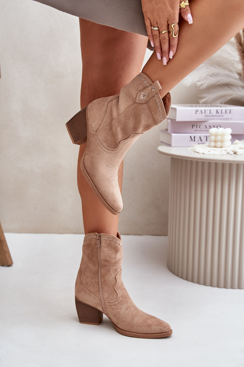 Ковбойські ботильйони з еко-замшею бежеві Narinae