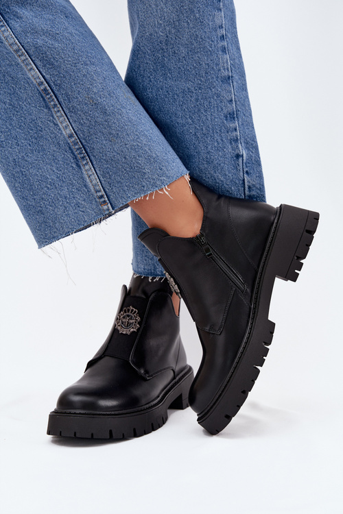 Утеплені Низькі Жіночі Чоботи З Декорацією На Блискавці Чорні Lavira