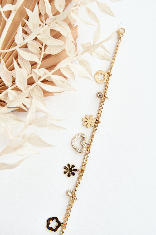 Модний браслет із золотими квітами та серцем