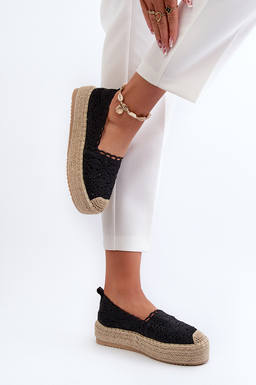 Жіночі чорні мереживні еспадрільї на платформі Elarose