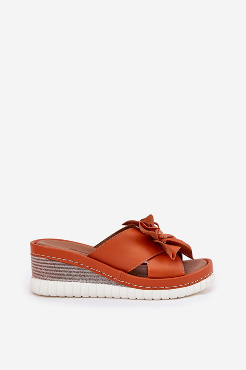 Жіночі Шкіряні Сандалі На Платформі З Декоративною Квіткою Artiker 52C0505 Помаранчеві