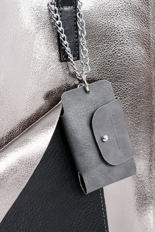 Велика срібляста жіноча сумочка Shopper + менший гаманець