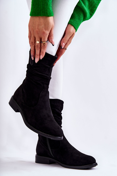 Жіночі гофровані замшеві чоботи Black Joanne