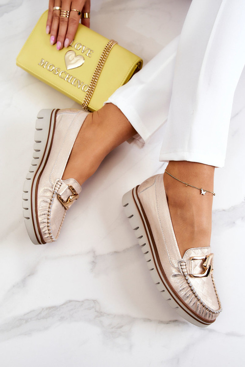 Жіночі шкіряні лофери на платформі Gold Venesia
