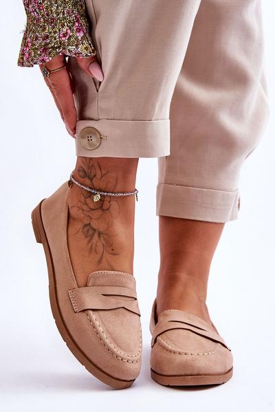 Зручні замшеві жіночі лофери темно-бежеві Lucca