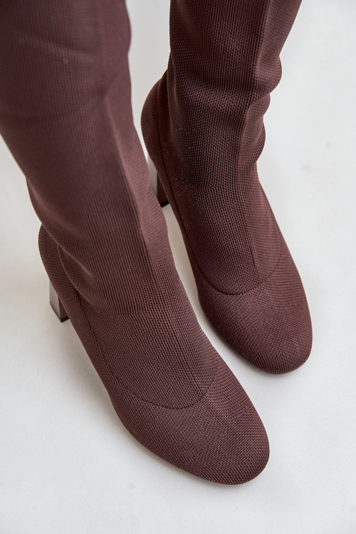 Чоботи вище коліна на каблуці Темно-зелені Esanira